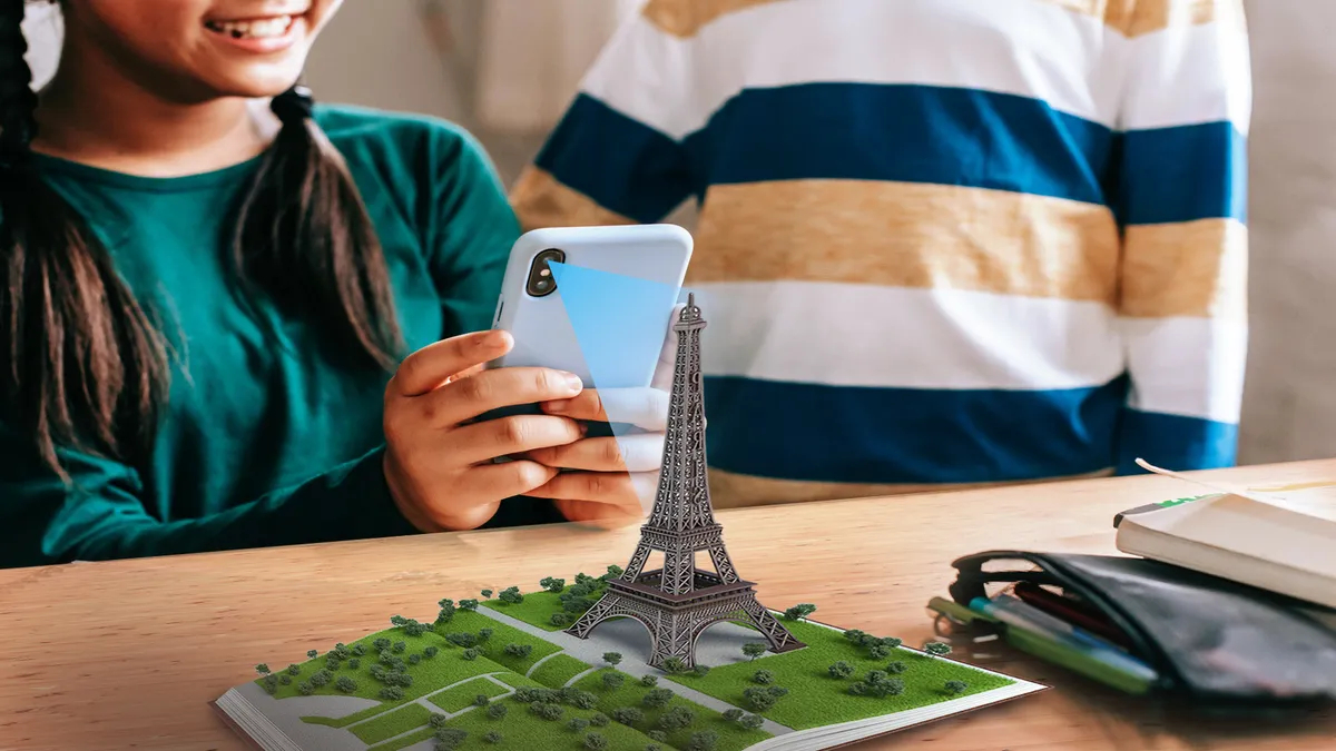 Augmented reality books in front of kids