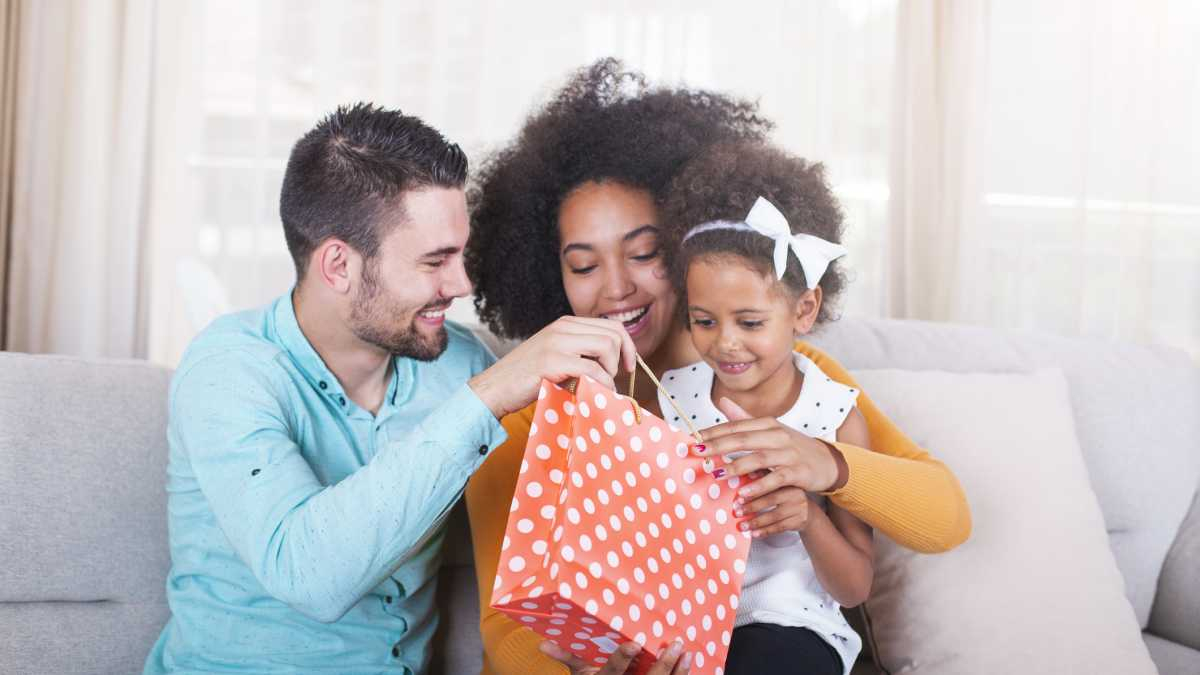Family time, girl gets a birthday gift